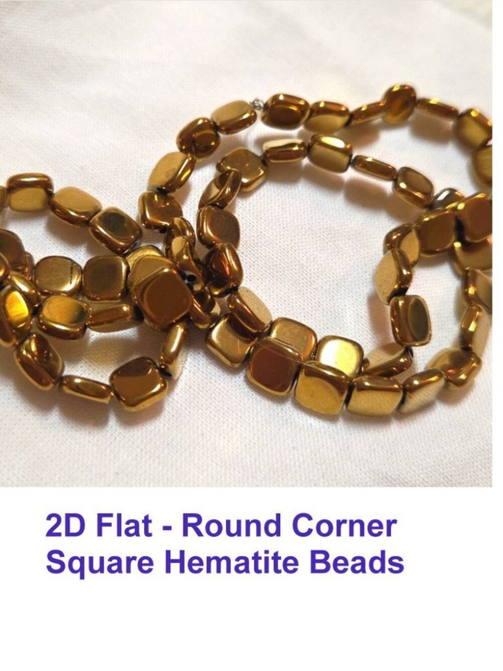 Gold Hematite Flat Square Stone Beads  15" Strand